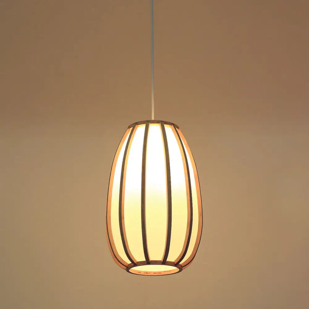 Modern Handwoven Bamboo Pendant Light For Restaurants - Single Wood Hanging Ceiling / S