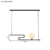 Modern Hanging Chandelier With Milky Glass And Folding Line Design In Black For Dining Hall Island