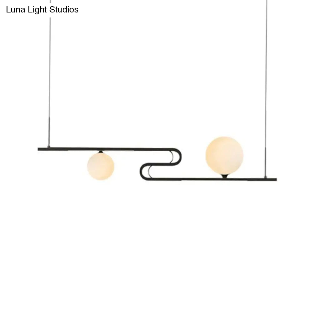 Modern Hanging Chandelier With Milky Glass And Folding Line Design In Black For Dining Hall Island