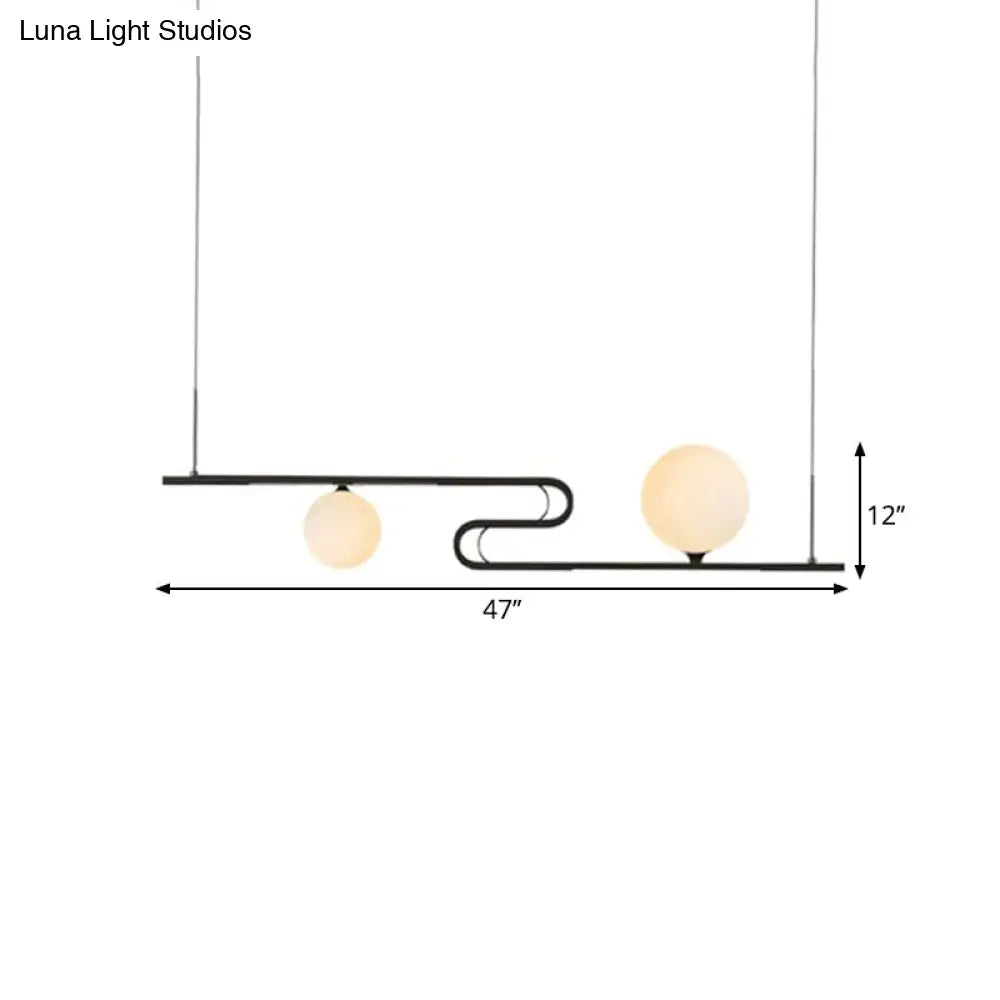 Simplicity Modo Hanging Chandelier - Milky Glass 1/2-Head Island Lamp With Folding Line Design In