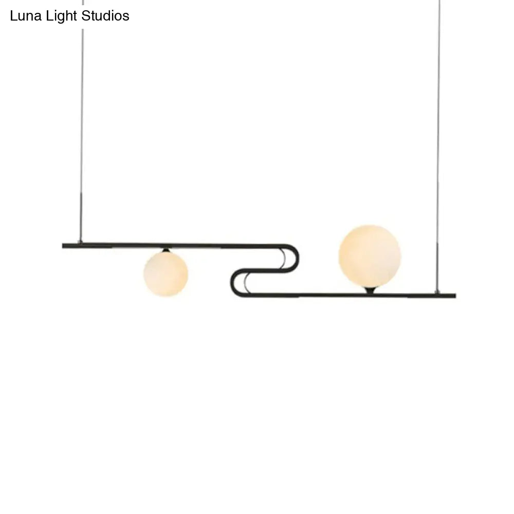 Simplicity Modo Hanging Chandelier - Milky Glass 1/2-Head Island Lamp With Folding Line Design In