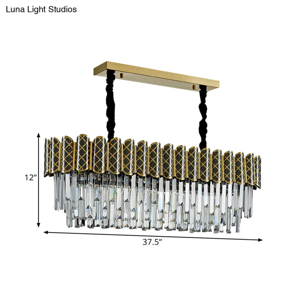 Modern Hanging Crystal Pendant Light With 10 Black-Gold Icicle-Shaped Heads For Island Ceilings