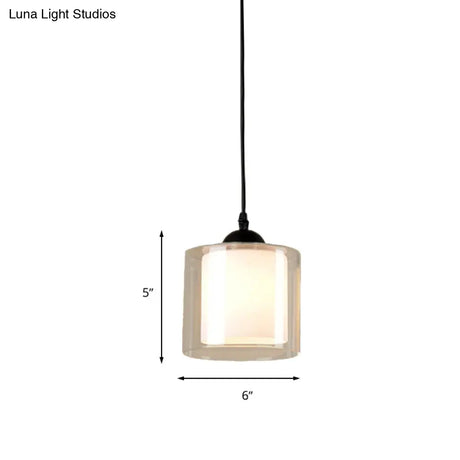 Modern Hanging Glass Pendant Light For Dining Room - Cylinder White 1-Head Lighting Fixture