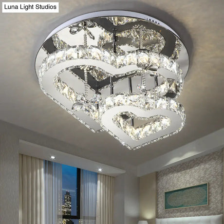 Modern Heart Crystal Led Semi Flush Light - 19.5’/23.5’ Clear Warm/White Lighting Chrome Mount