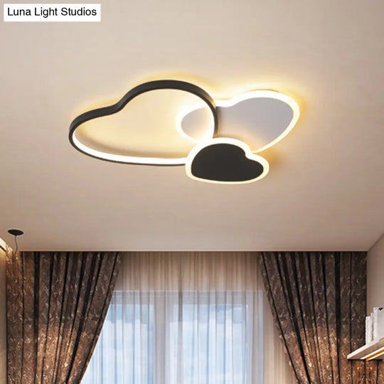 Modern Heart Design Black Ceiling Fixture: Acrylic Led Bedroom Flush Mount Spotlight - Warm/White