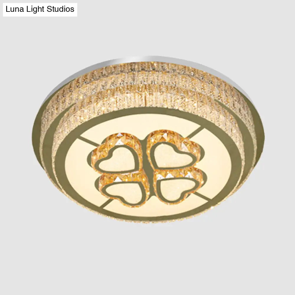 Modern Heart-Design Led Crystal Flush Mount Lamp With Nickel Finish For Great Room Lighting