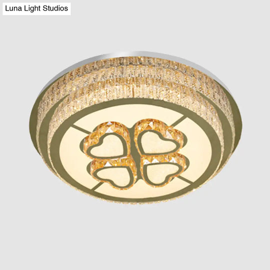 Modern Heart-Design Led Crystal Flush Mount Lamp With Nickel Finish For Great Room Lighting