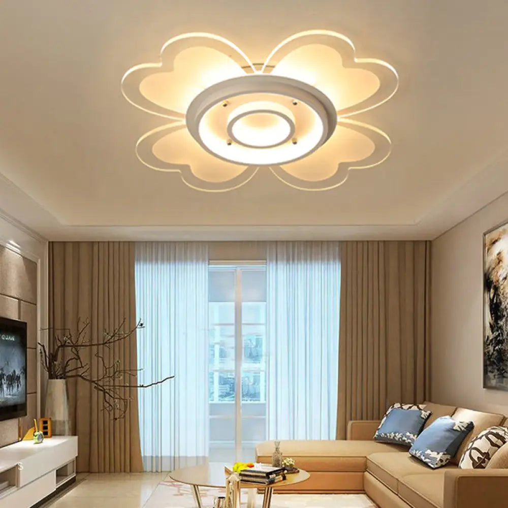 Modern Heart & Round Flush Mount Led Ceiling Light For Baby Room In White / 16’ Warm
