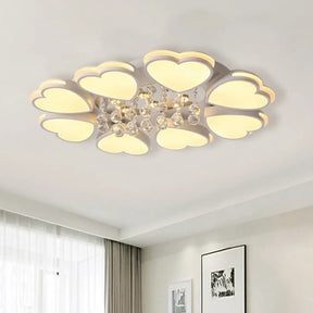 Modern Heart Shape Ceiling Light: Acrylic & Crystal Drop 8-Head Led Flush Mount (Warm/White) White