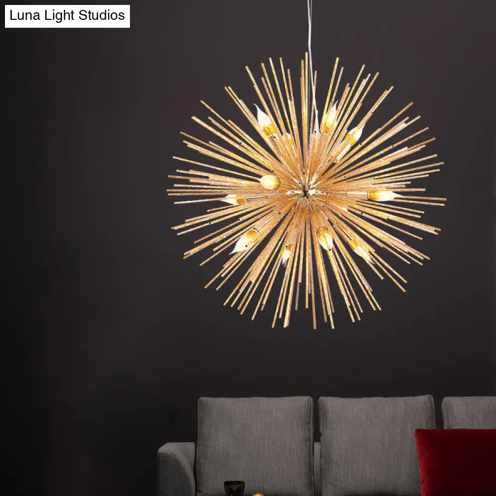 Modern Hedgehog Chandelier With Carved Metal Design For Living Room - Stylish Hanging Light Fixture