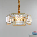 Modern Hexagon Metal Frame Hanging Light With Crystal Block - 3-Head Gold Ceiling Fixture