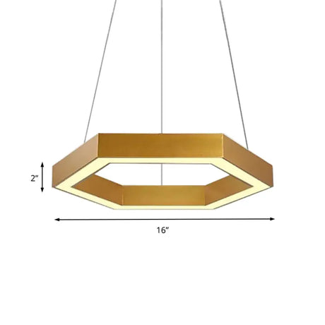 Modern Hexagon Metal Suspension Lamp - 16/23.5 Wide Led Gold Pendant Light For Living Room A/B