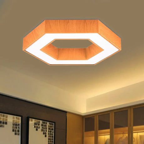 Modern Hexagon Wooden Led Flush Mount Ceiling Light In Beige - 16’/23.5’ Wide Wood / 16’