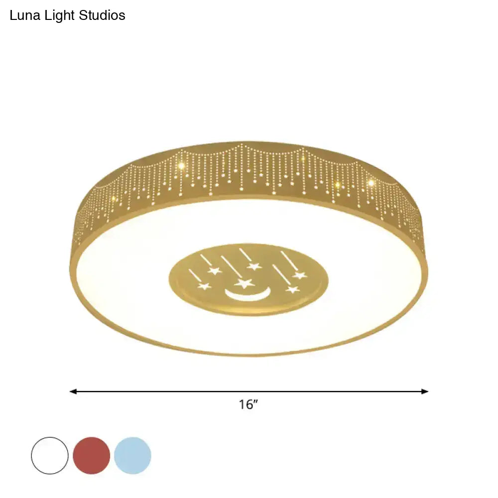 Modern Hollowed Meteor Ceiling Light: Romantic Acrylic Pink/White/Blue Led Flush Mounted Lamp