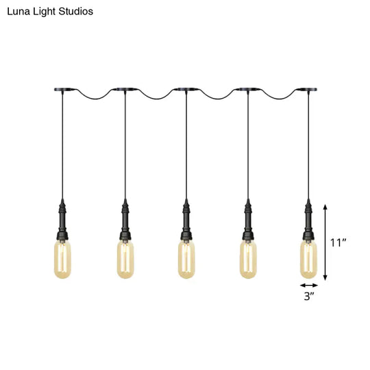 Modern Industrial Amber Glass Chandelier With Led Lights - Black Finish Tandem Hanging Ceiling Lamp