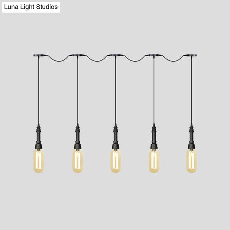 Modern Industrial Amber Glass Chandelier With Led Lights - Black Finish Tandem Hanging Ceiling Lamp