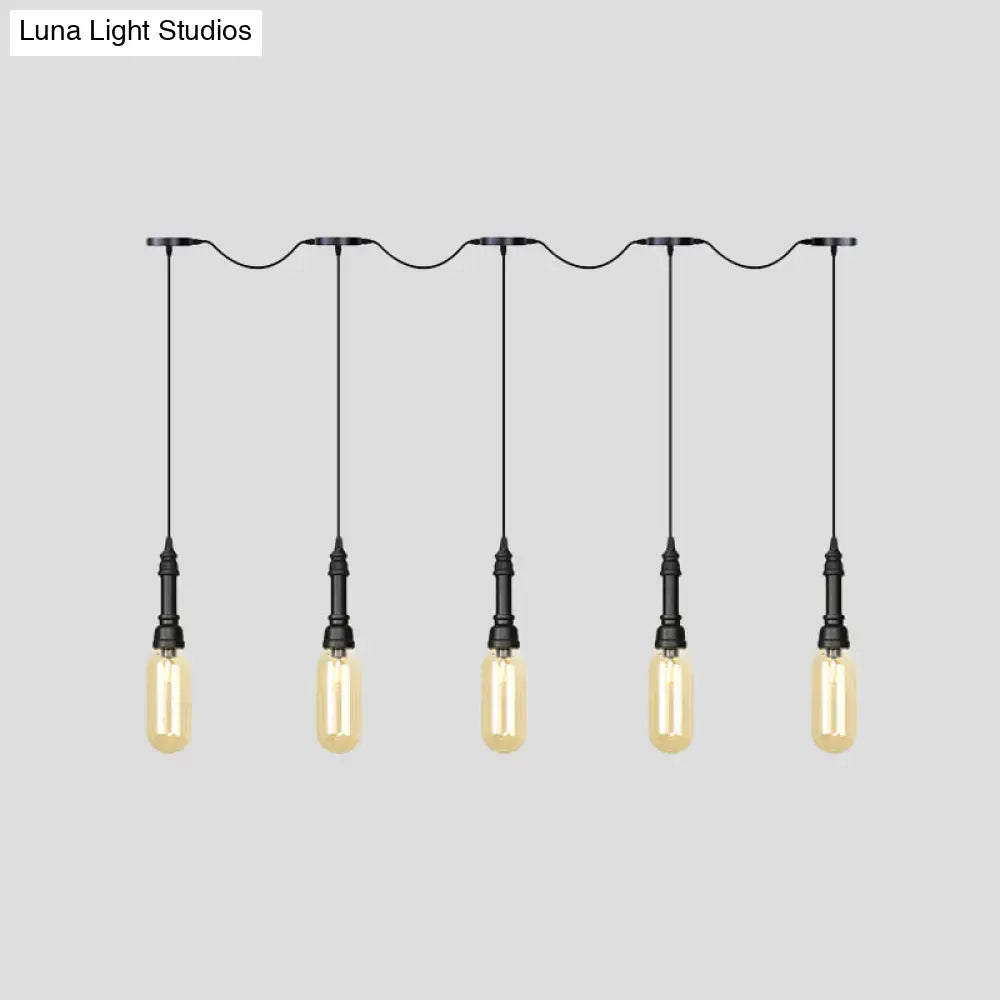 Modern Industrial Amber Glass Chandelier With Led Lights - Black Finish Tandem Hanging Ceiling Lamp