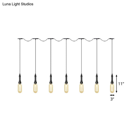 Modern Industrial Amber Glass Chandelier With Led Lights - Black Finish Tandem Hanging Ceiling Lamp