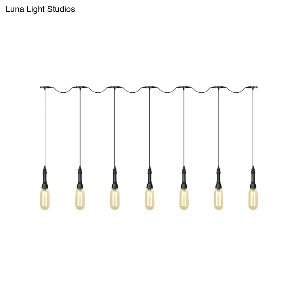 Modern Industrial Amber Glass Chandelier With Led Lights - Black Finish Tandem Hanging Ceiling Lamp