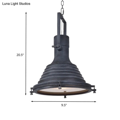 Modern Industrial Ribbed Conical Pendant Light With Metallic Finish In Black