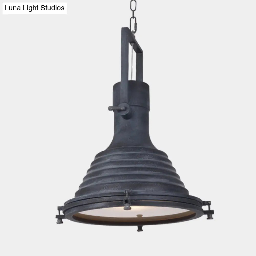 Modern Industrial Ribbed Conical Pendant Light With Metallic Finish In Black