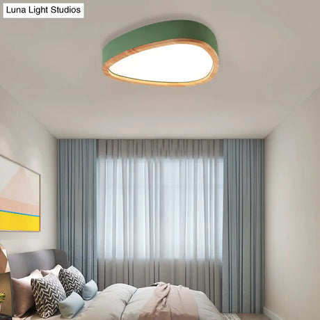 Modern Iron And Wood Drop Flush Mount Ceiling Light - Unique Grey/White/Green Design In Warm/White