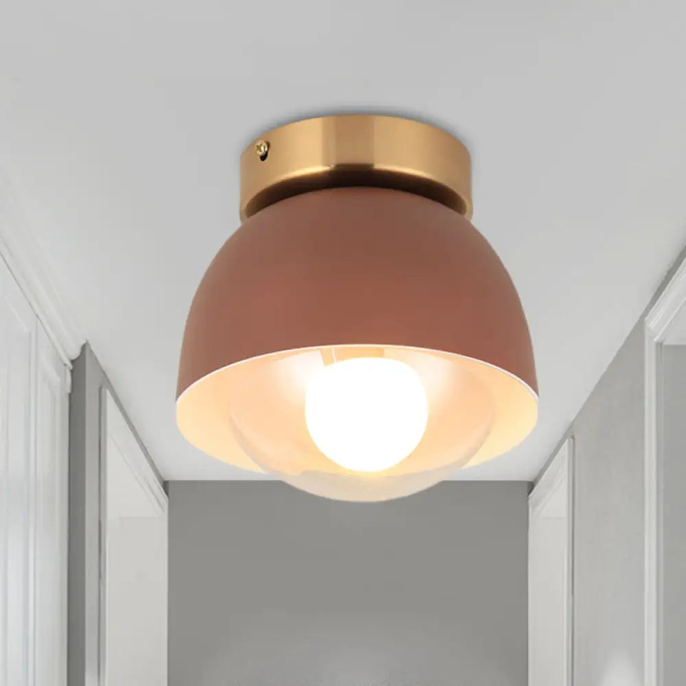 Modern Iron Dome Flush Mount Ceiling Lamp With 1 Head Lighting - Coffee Shade