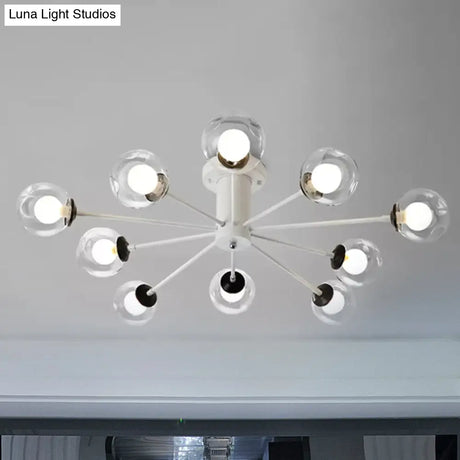 Modern Iron Sputnik Ceiling Lamp With Clear Glass Shades - Black/White 8/10 Lights