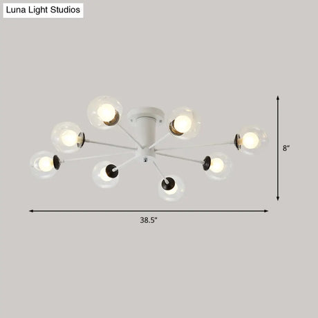 Modern Iron Sputnik Ceiling Lamp With Clear Glass Shades - Black/White 8/10 Lights