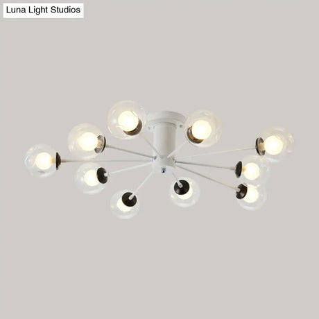 Modern Iron Sputnik Ceiling Lamp With Clear Glass Shades - Black/White 8/10 Lights