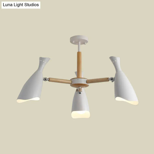 Modern Iron Wide Flare Semi Flush Mount Ceiling Light Fixture - White And Wood Finish (3/5 Heads