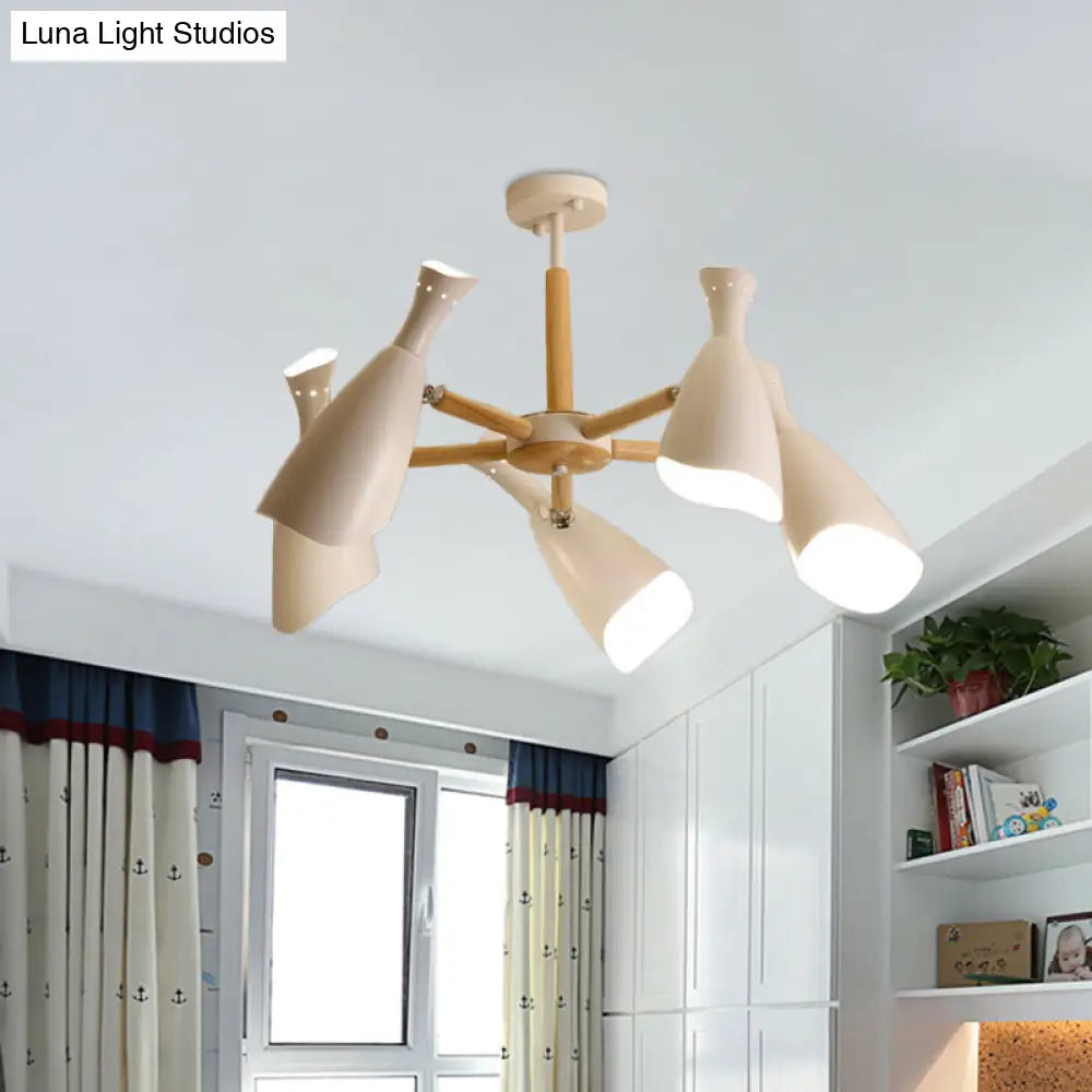 Modern Iron Wide Flare Semi Flush Mount Ceiling Light Fixture - White And Wood Finish (3/5 Heads