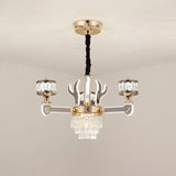 Modern K9 Crystal 3-Head Chrome Drum Pendant Chandelier With Antler Design