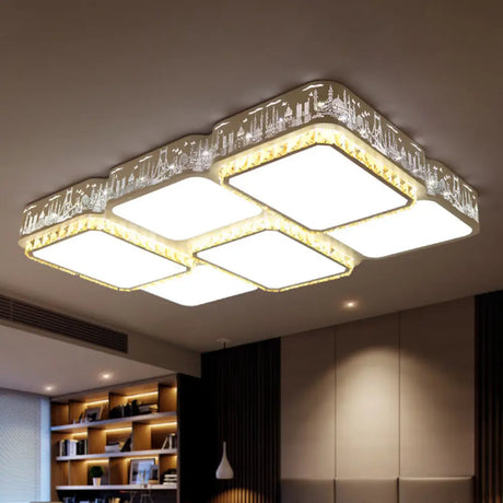 Modern K9 Crystal Led Ceiling Light - Flush Mount Acrylic Shade Remote Control Dimming