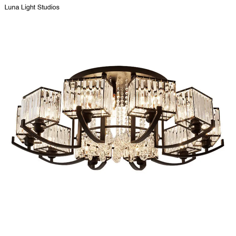 Modern K9 Crystal Semi Flush Mount Ceiling Light: Black Rectangle Fixture For Living Room