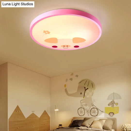 Modern Kindergarten Circular Ceiling Light: Acrylic Flush Mount Fixture Pink / Warm