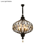 Modern Lantern Metal Pendant Chandelier With Crystal Accent - 4/5 Light Black/Brass