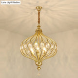 Modern Lantern Metal Pendant Chandelier With Crystal Accent - 4/5 Light Black/Brass