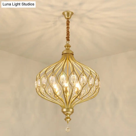 Modern Lantern Metal Pendant Chandelier With Crystal Accent - 4/5 Light Black/Brass