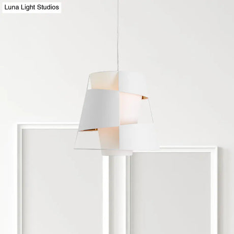 Modern Laser Cut Design Metal Pendant Lamp - White/Black Barrel Hanging Light With 1 Bulb