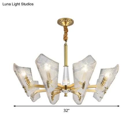 Modern Lattice Glass Shield Hanging Lamp: 6/8 Heads Brass Chandelier