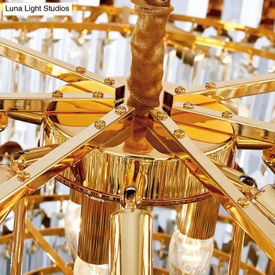 Modern Layered Chandelier With Clear Crystal Prism 8-Light Gold Hanging Fixture