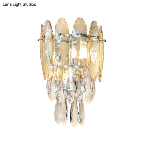 Modern Layered Wall Lighting Clear And Champagne/Smoke Gray Crystal Sconce Fixture 2 Lights