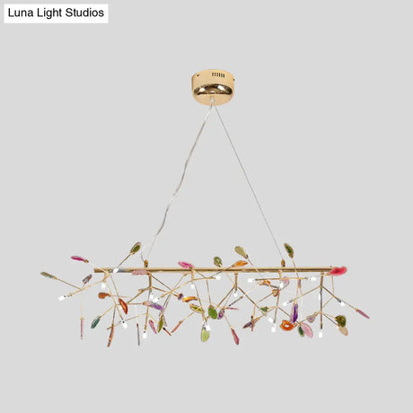 Modern Leaf Agate Pendant Chandelier - Led Gold Hanging Light For Living Room