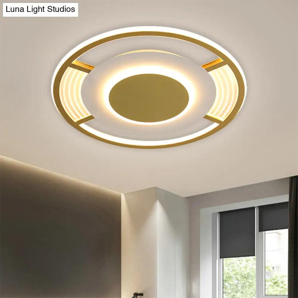 Modern Led Acrylic Round Close To Ceiling Lamp In Black/Gold - Flush Mount With 3 Color Light