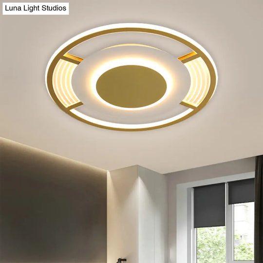 Modern Led Acrylic Round Close To Ceiling Lamp In Black/Gold - Flush Mount With 3 Color Light
