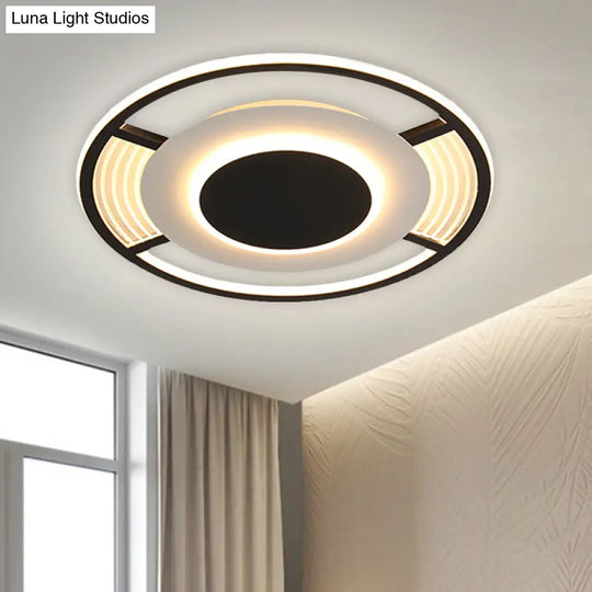 Modern Led Acrylic Round Close To Ceiling Lamp In Black/Gold - Flush Mount With 3 Color Light
