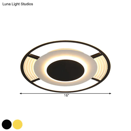 Modern Led Acrylic Round Close To Ceiling Lamp In Black/Gold - Flush Mount With 3 Color Light