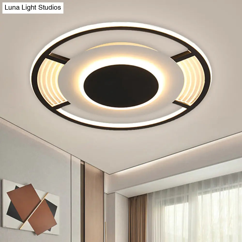 Modern Led Acrylic Round Close To Ceiling Lamp In Black/Gold - Flush Mount With 3 Color Light
