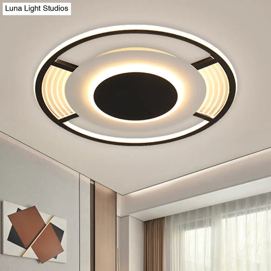 Modern Led Acrylic Round Close To Ceiling Lamp In Black/Gold - Flush Mount With 3 Color Light
